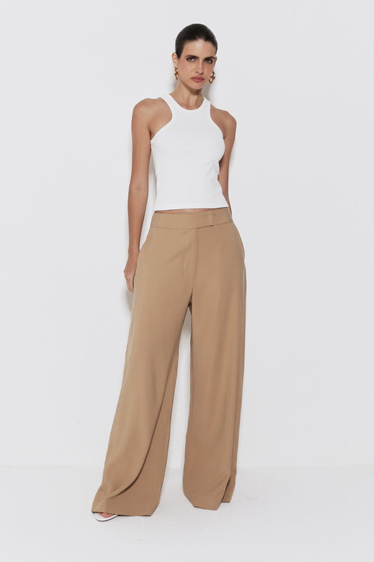 CALCA PANTALONA ALFAIATARIA COM COS TRANSPASSADO KAKI