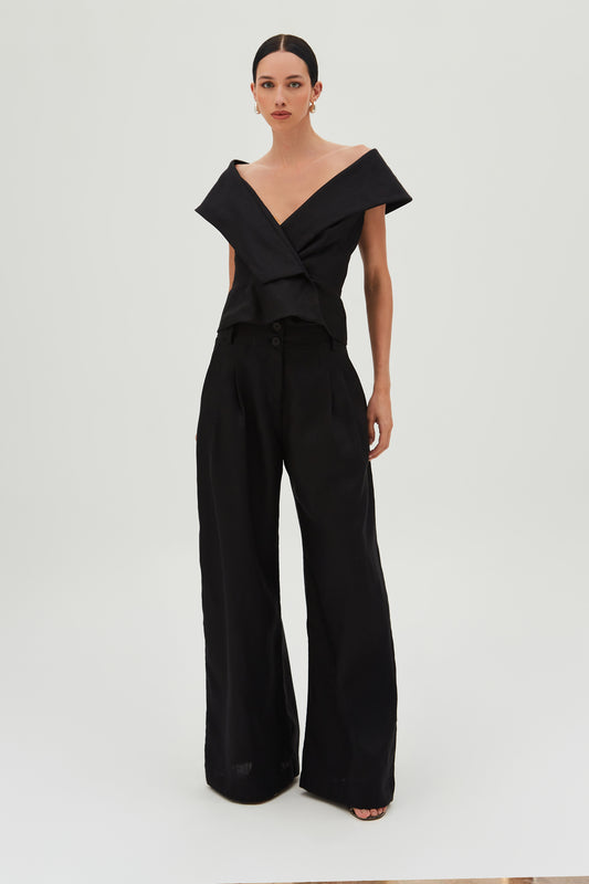 CALCA PANTALONA ALFAIATARIA COM PREGAS FRONTAIS PRETO