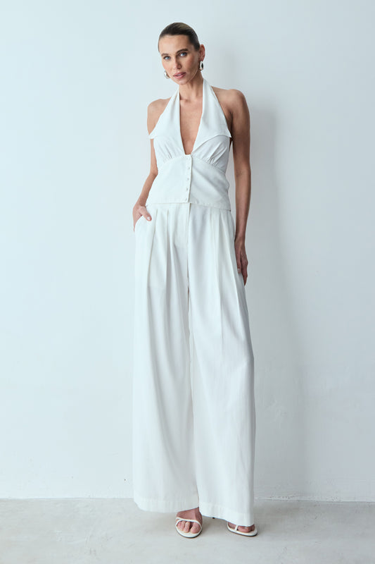 CALCA PANTALONA FLUIDA COM DUAS PREGAS FRENTE OFF WHITE