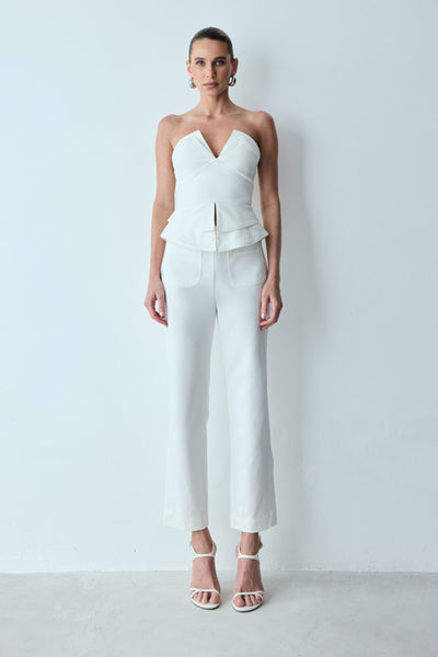 CALCA RETA BOLSOS FRONTAIS E ABERTURA BARRA OFF WHITE