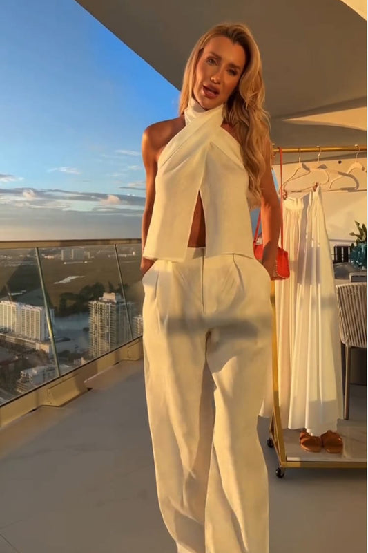 CALÇA RETA CINTURA ALTA COM PREGA FRONTAL BRANCO