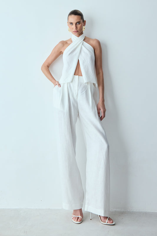 CALÇA RETA CINTURA ALTA COM PREGA FRONTAL BRANCO