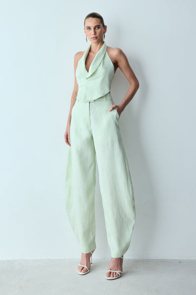 CALÇA BARREL EM LINHO VERDE MENTA