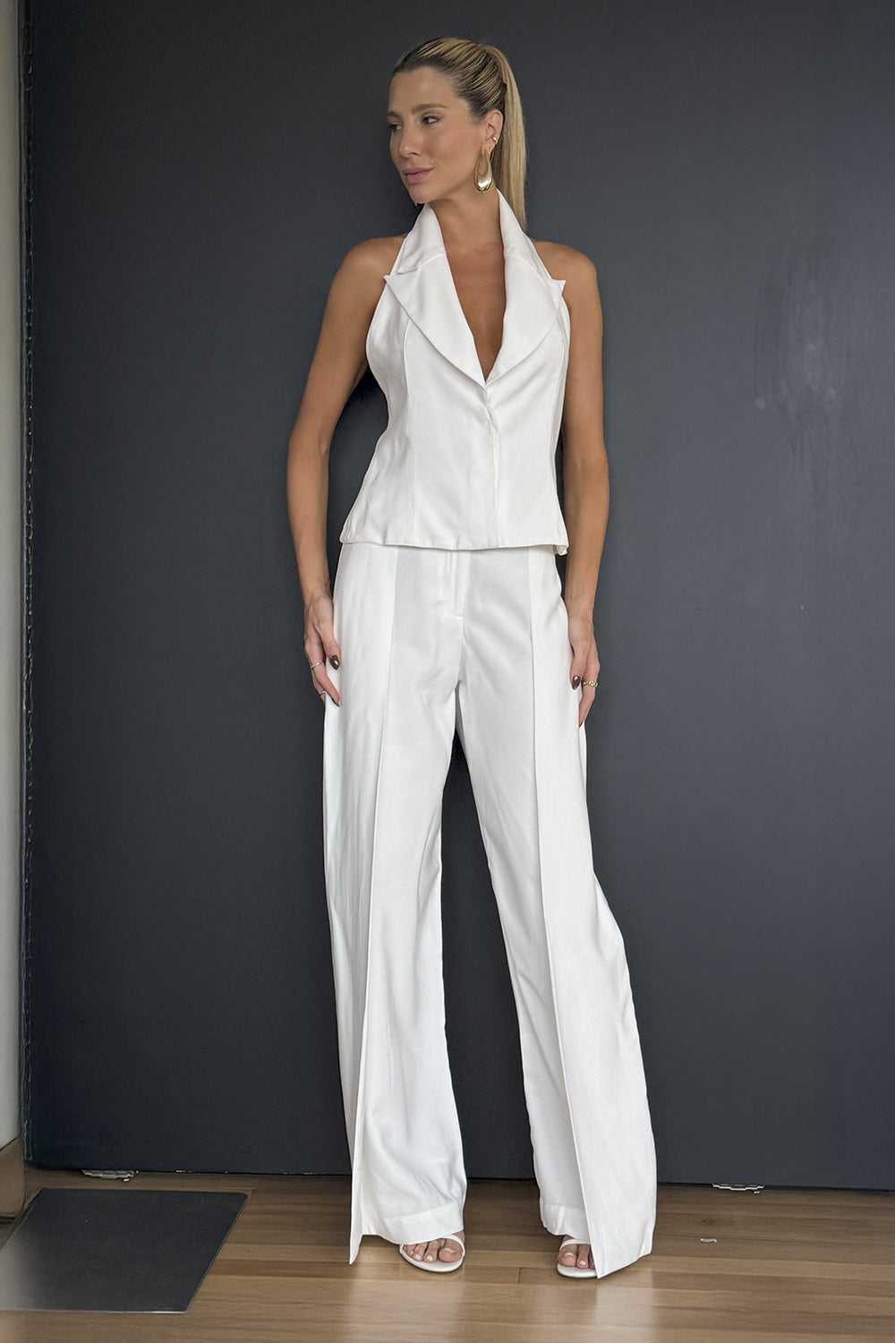 CALCA RETA COM SOBREPOSICAO OFF WHITE