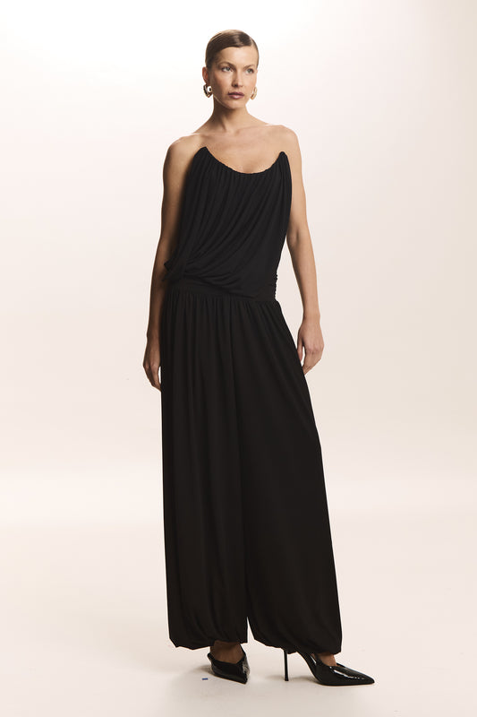 CALCA JOGGER FLUIDA COM COS FRANZIDO BARRA AJUSTADA PRETO