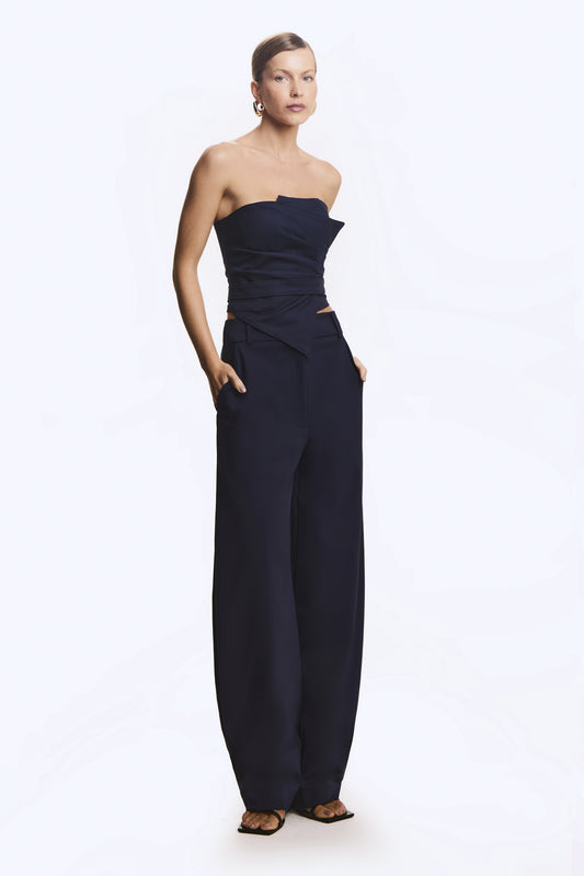 CALCA BAGGY ALFAIATARIA COM BOLSOS COSTAS AZUL MARINHO