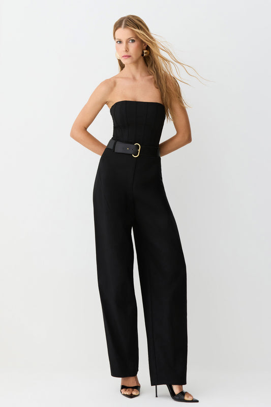 CALCA BAGGY COM RECORTE PESPONTADOS NA DIAGONAL PRETO