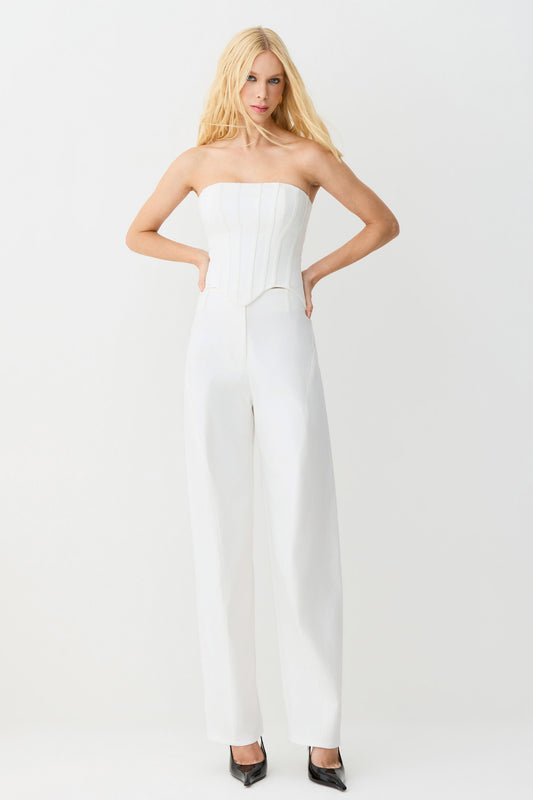 CALCA BAGGY COM RECORTE PESPONTADOS NA DIAGONAL OFF WHITE