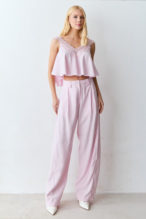 CALCA BAGGY COM DETALHE LATERAL COS ROSA BEBE