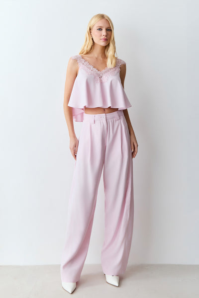 CALCA BAGGY COM DETALHE LATERAL COS ROSA BEBE