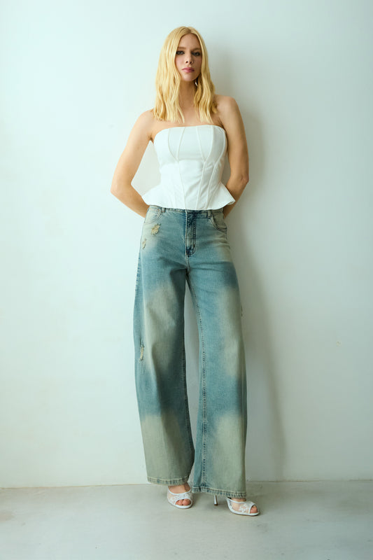 CALCA BAGGY JEANS VINTAGE CINTURA MEDIA AZUL JEANS VINTAGE