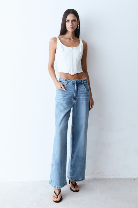 CALCA RETA CINTURA MEDIA AZUL JEANS