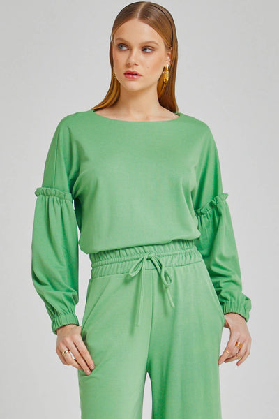 BLUSA MANGA LONGA COM BABADO NA MANGA VERDE