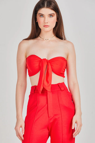 TOP TOMARA QUE CAIA COM AMARRAÇÃO FRONTAL VERMELHO