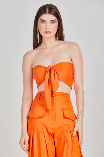 TOP TOMARA QUE CAIA COM AMARRAÇÃO FRONTAL LARANJA
