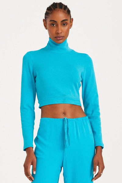 CROPPED MANGA LONGA GOLA ALTA AZUL MALDIVAS