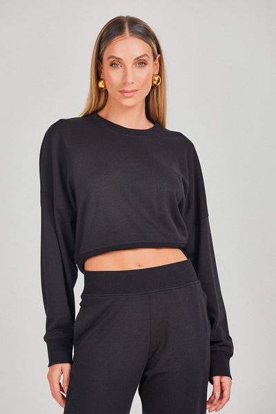CROPPED MANGA LONGA  OVERSIZED PRETO
