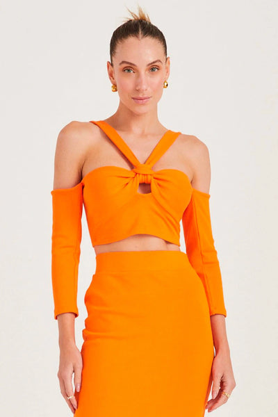 CROPPED MANGA LONGA  COM NO NO BUSTO LARANJA