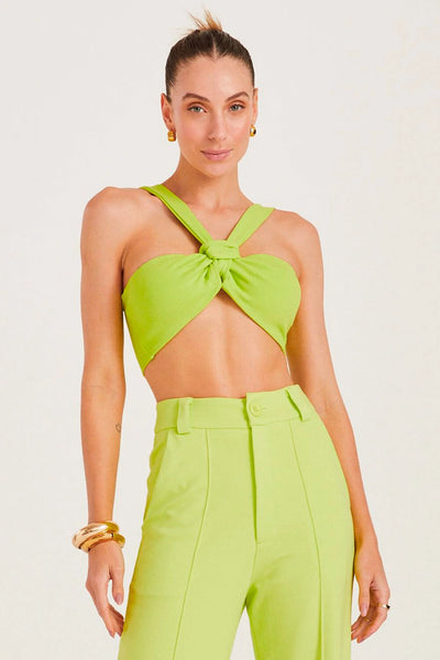 TOP DE ALÇA LARGA COM NÓ VERDE FLUOR