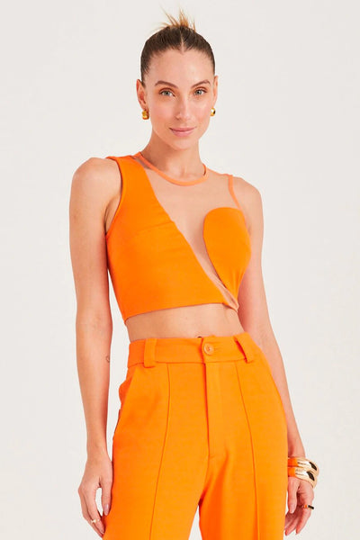CROPPED REGATA ASSIMÉTRICO COM TRANSPARÊNCIA LARANJA