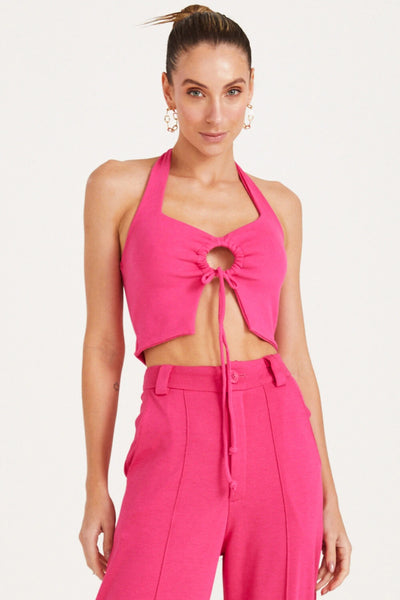 CROPPED REGATA COM AMARRAÇÃO NO PESCOÇO E ABERTURA FRONTAL PINK