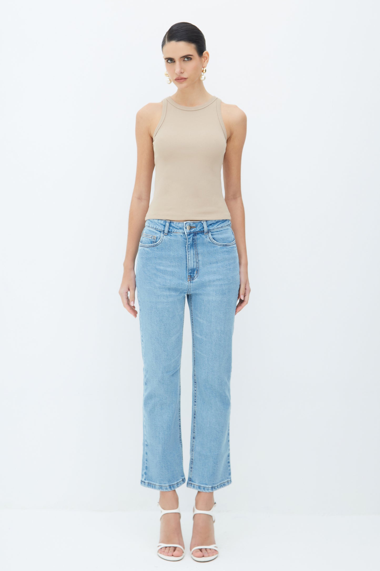 CALÇA RETA JEANS CROPPED AZUL JEANS