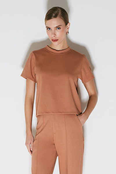 BLUSA MANGA CURTA RETA MOCHA MOUSSE