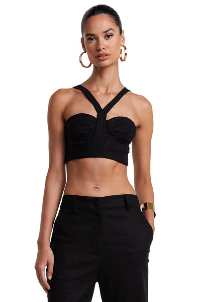 CROPPED DE ALÇA PESPONTO BUSTO PRETO