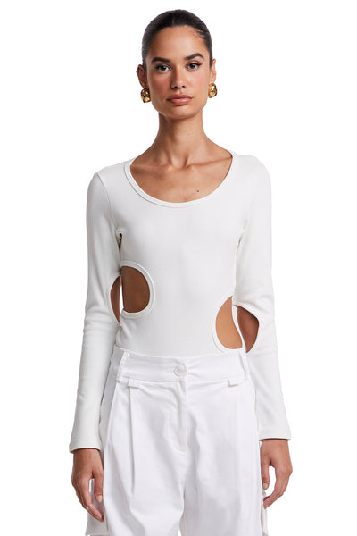 BODY MANGA LONGA COM RECORTES OFF WHITE