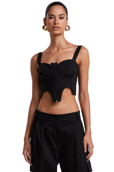 CROPPED DE ALCA COM ZIPER FRONTAL PRETO