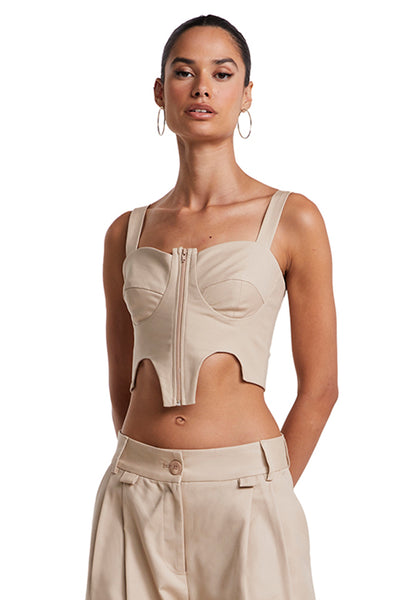 CROPPED DE ALCA COM ZIPER FRONTAL KAKI CLARO