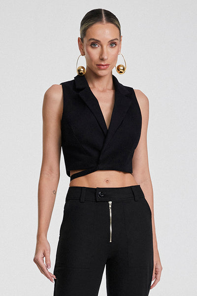 BLUSA REGATA COM TRANSPASSE DE AMARRACAO PRETO