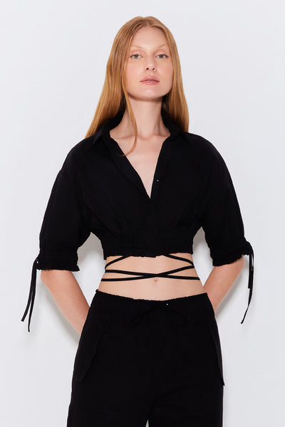CAMISA MANGA CURTA ELASTICO PUNHO E CINTURA PRETO