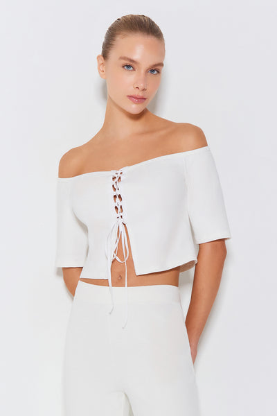BLUSA MANGA CURTA COM AMARRACAO FRONTAL OFF WHITE