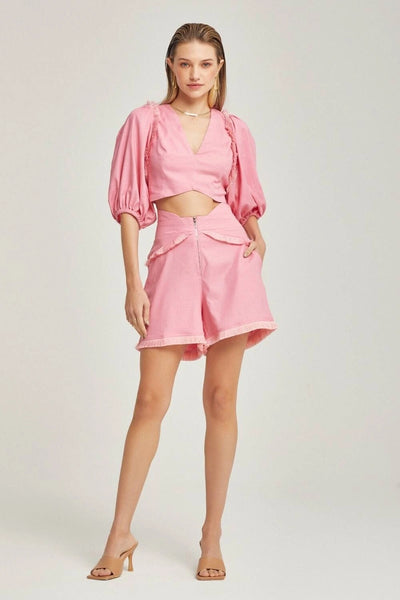 SHORTS CINTURA ALTA COM FRANJAS PINK