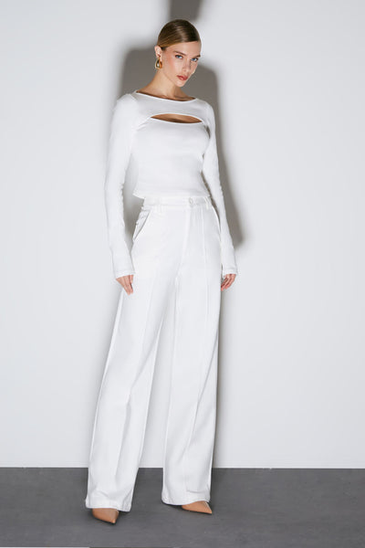 CALÇA PANTALONA COM FRISOS OFF WHITE