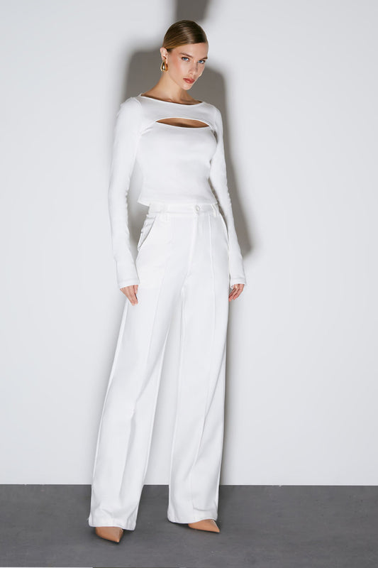 CALCA PANTALONA COM FRISOS OFF WHITE