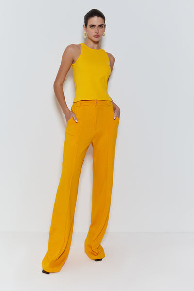 CALÇA PANTALONA COM FRISOS LARANJA MANGA