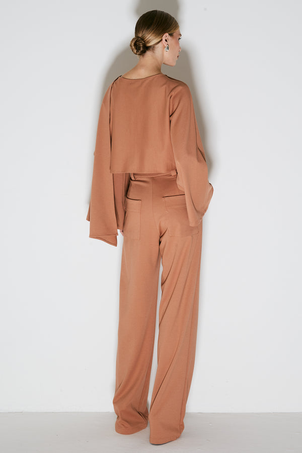 CALCA PANTALONA COM FRISOS MOCHA MOUSSE