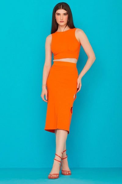 SAIA MIDI RETA CUT OUT LARANJA