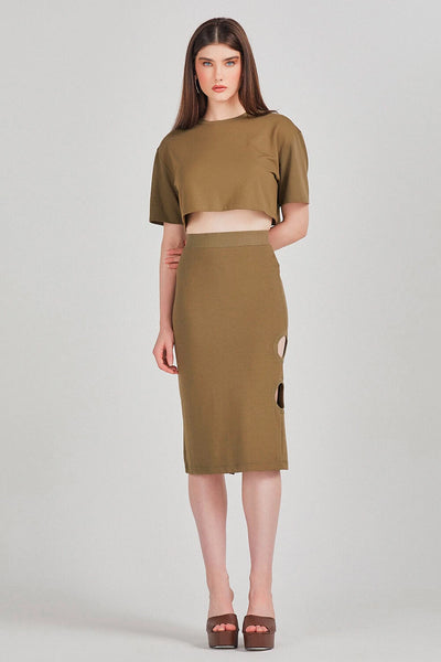 SAIA MIDI RETA CUT OUT VERDE MILITAR