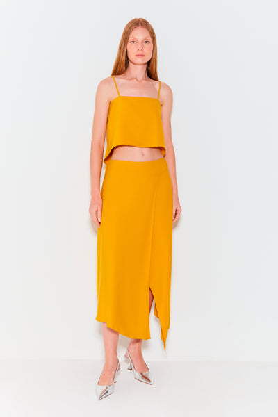 SAIA MIDI COM COS ASSIMETRICO AMARELO MEL