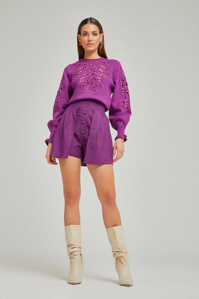 SHORTS CINTURA ALTA COM ABERTURA FRONTAL ROXO
