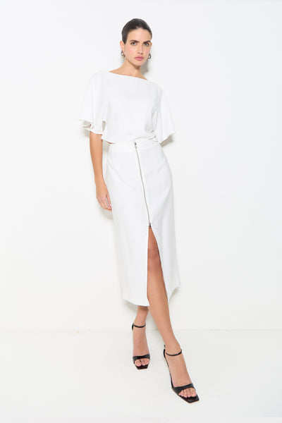 SAIA MIDI COM ZIPER DE METAL FRONTAL OFF WHITE