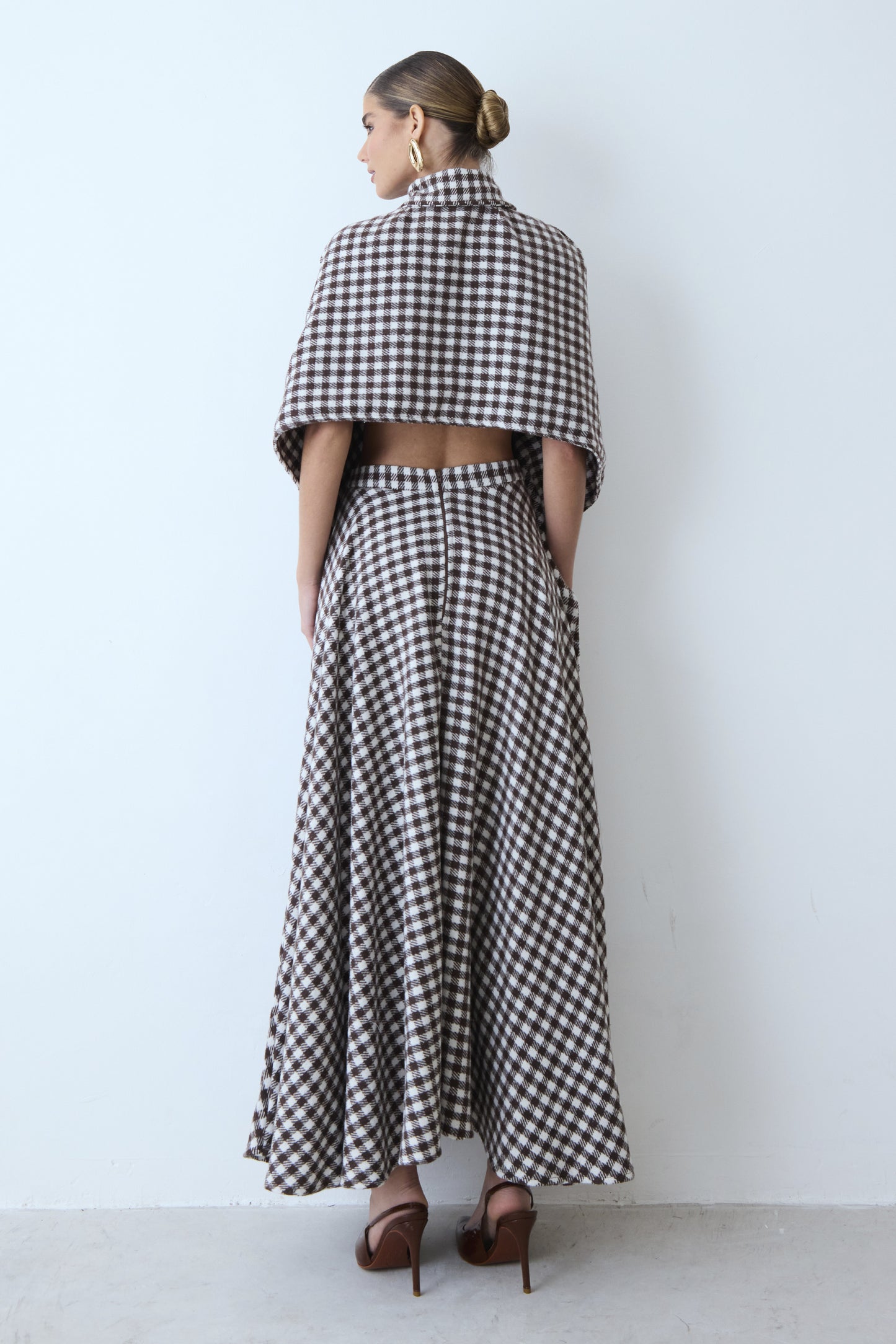 SAIA MIDI AMPLA XADREZ MARROM