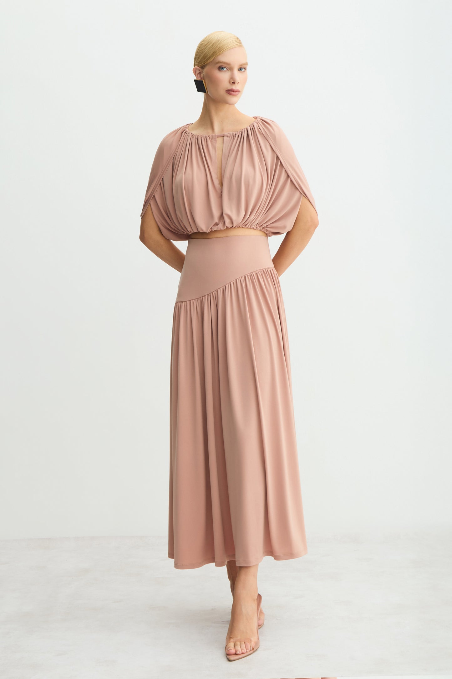 SAIA MIDI COS LARGO ASSIMETRICO COM BARRA FLUIDA MOCHA MOUSSE
