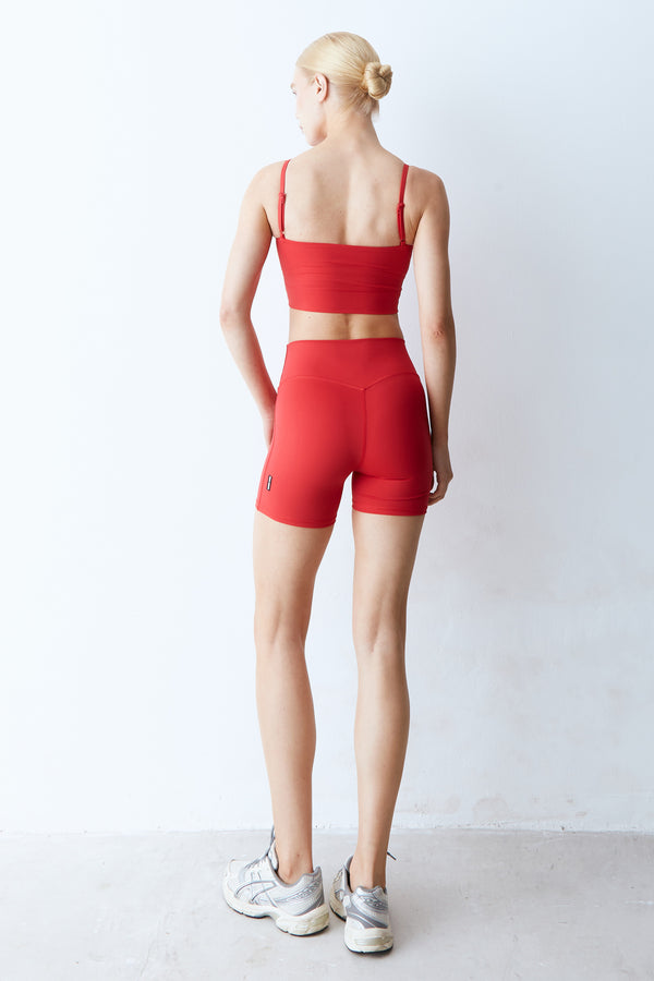 SHORTS CINTURA ALTA COM COS MEDIO VERMELHO