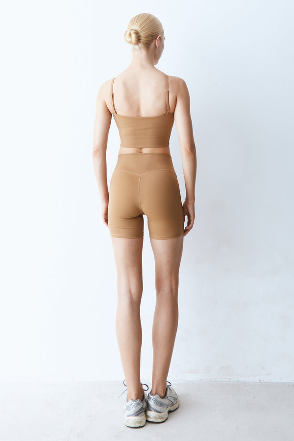 SHORTS CINTURA ALTA COM COS MEDIO MARROM