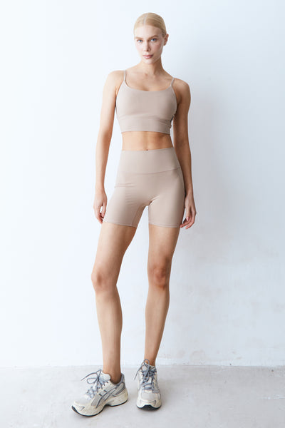 SHORTS CINTURA ALTA COM COS MEDIO KAKI