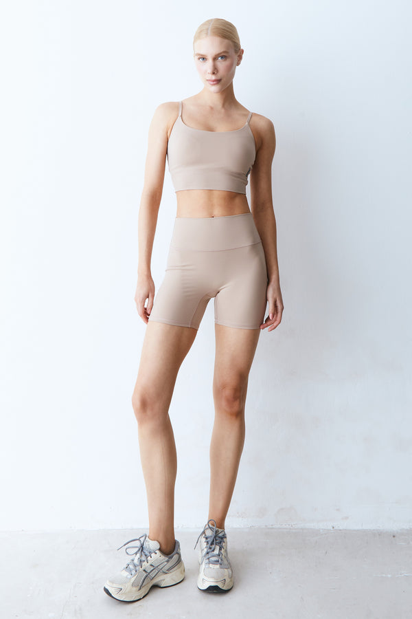 SHORTS CINTURA ALTA COM COS MEDIO KAKI